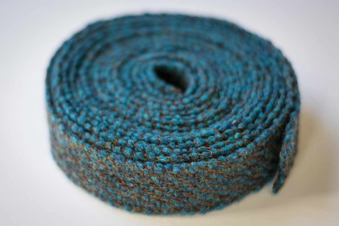 Handwoven Blue Wool Ribbon