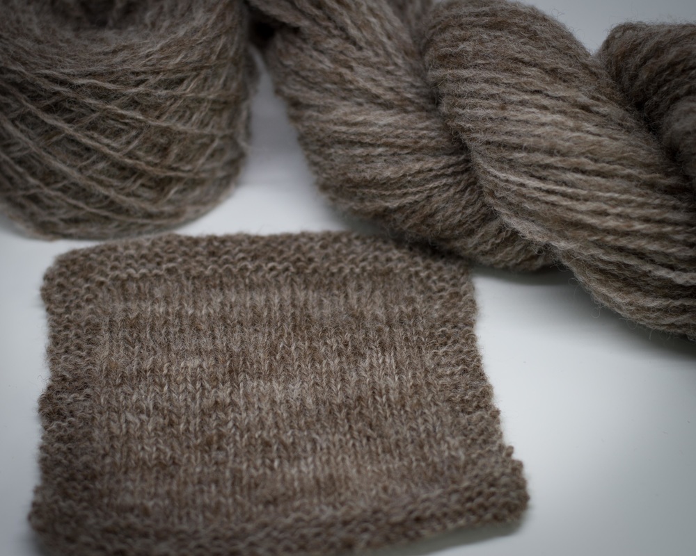 A breed specific swatch of Corriedale yarn - from roving to yarn, to swatch!