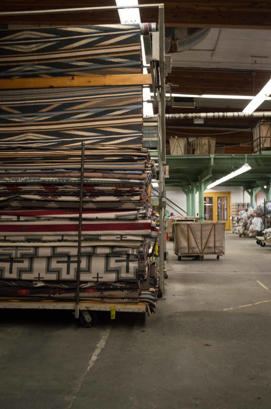 Blankets are sewn together for easier shipping at the Pendleton Woolen Mills
